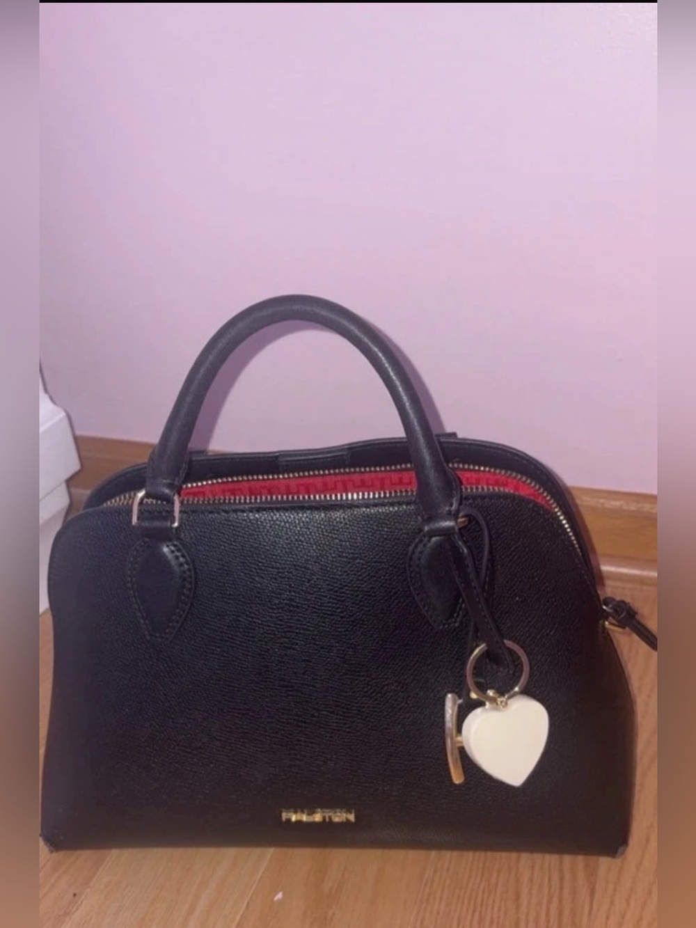 Black Dome Satchel with Heart Charm